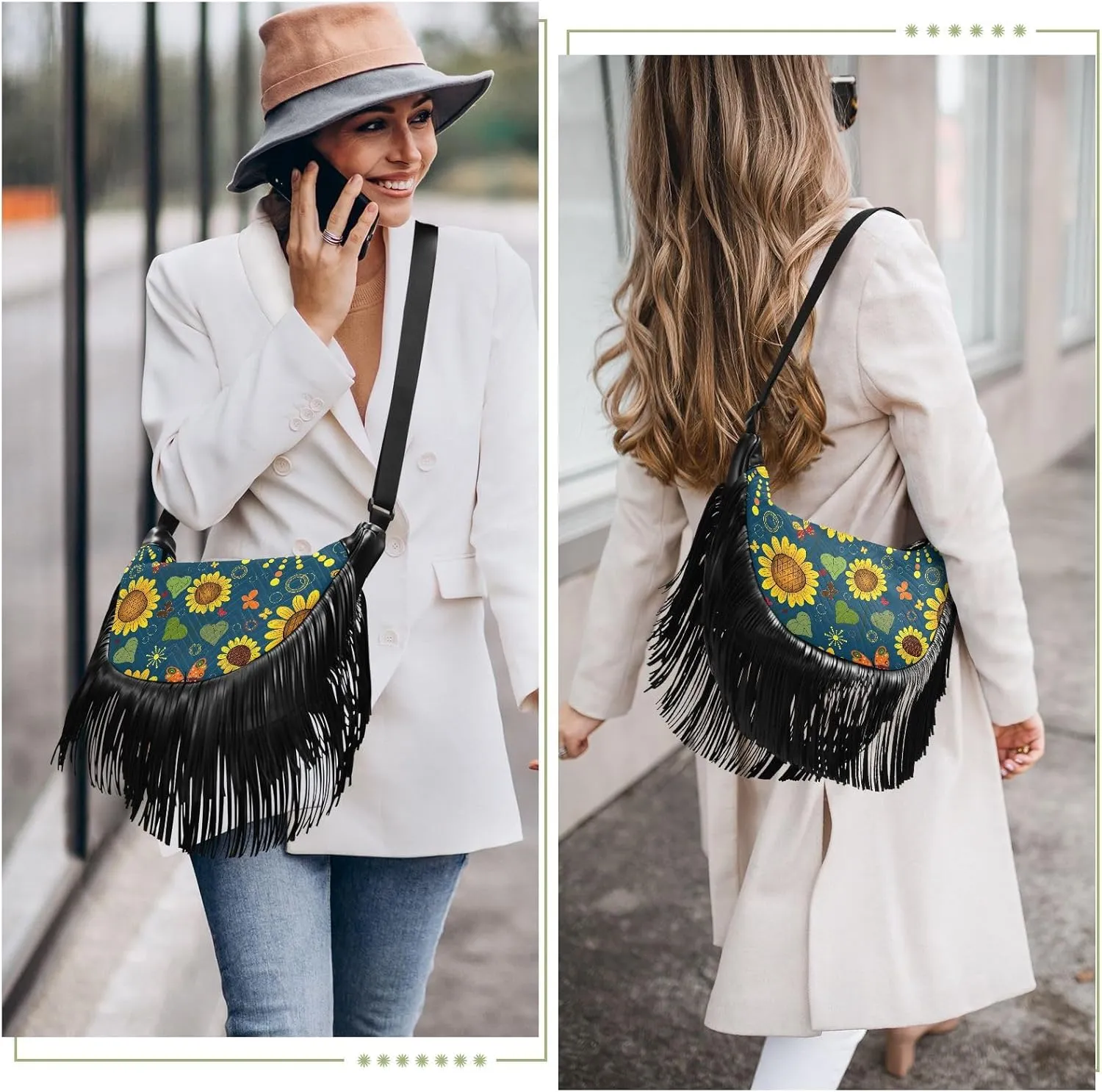 Women's PU Leather Chain Cross Body Bag, Shoulder Handbag Purse with Tassel for Ladies