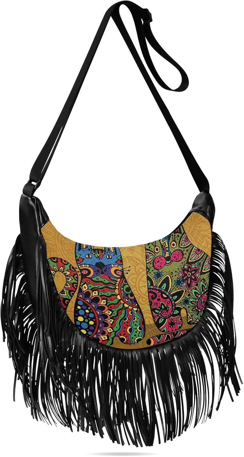 Women's PU Leather Chain Cross Body Bag, Shoulder Handbag Purse with Tassel for Ladies