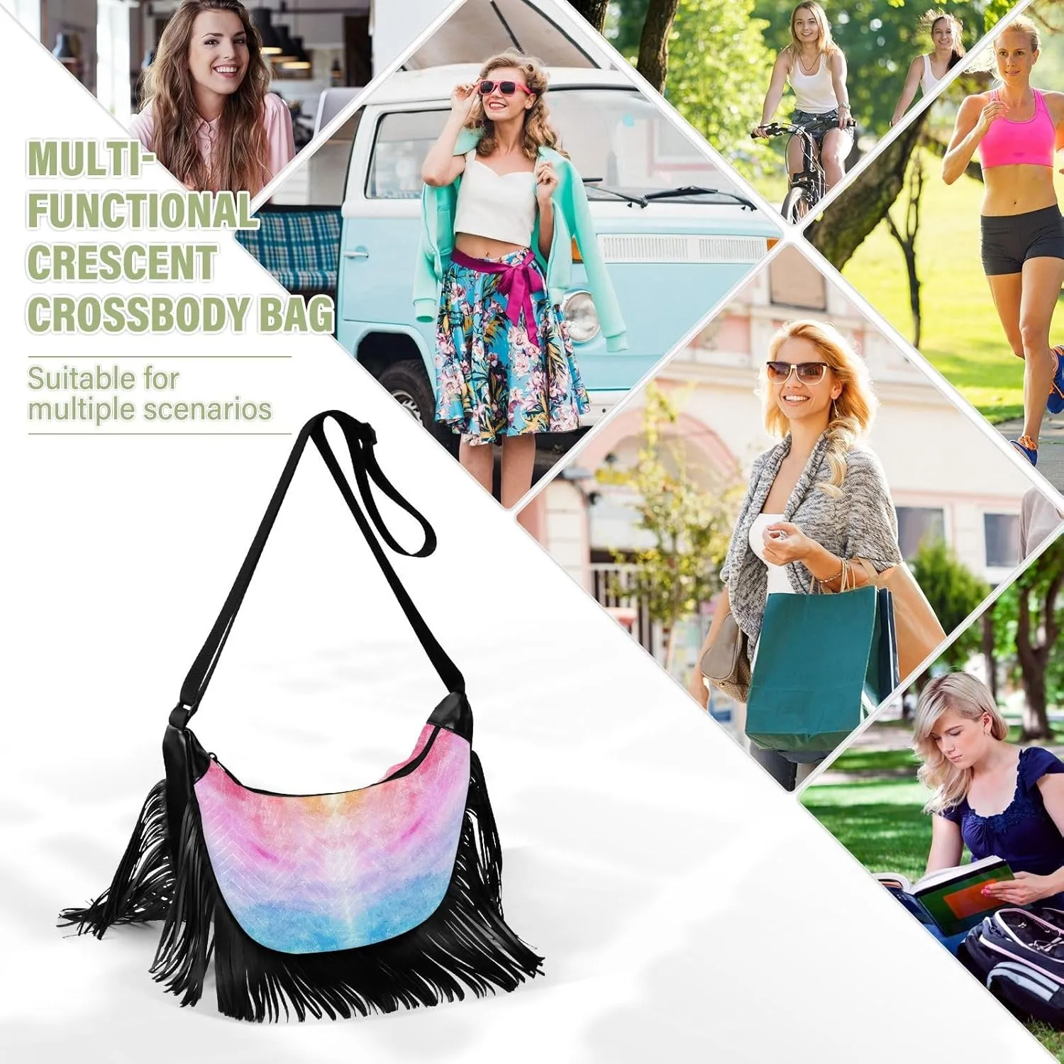 Women's PU Leather Chain Cross Body Bag, Shoulder Handbag Purse with Tassel for Ladies