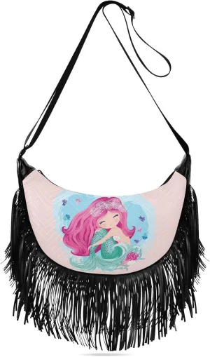 Women's PU Leather Chain Cross Body Bag, Shoulder Handbag Purse with Tassel for Ladies