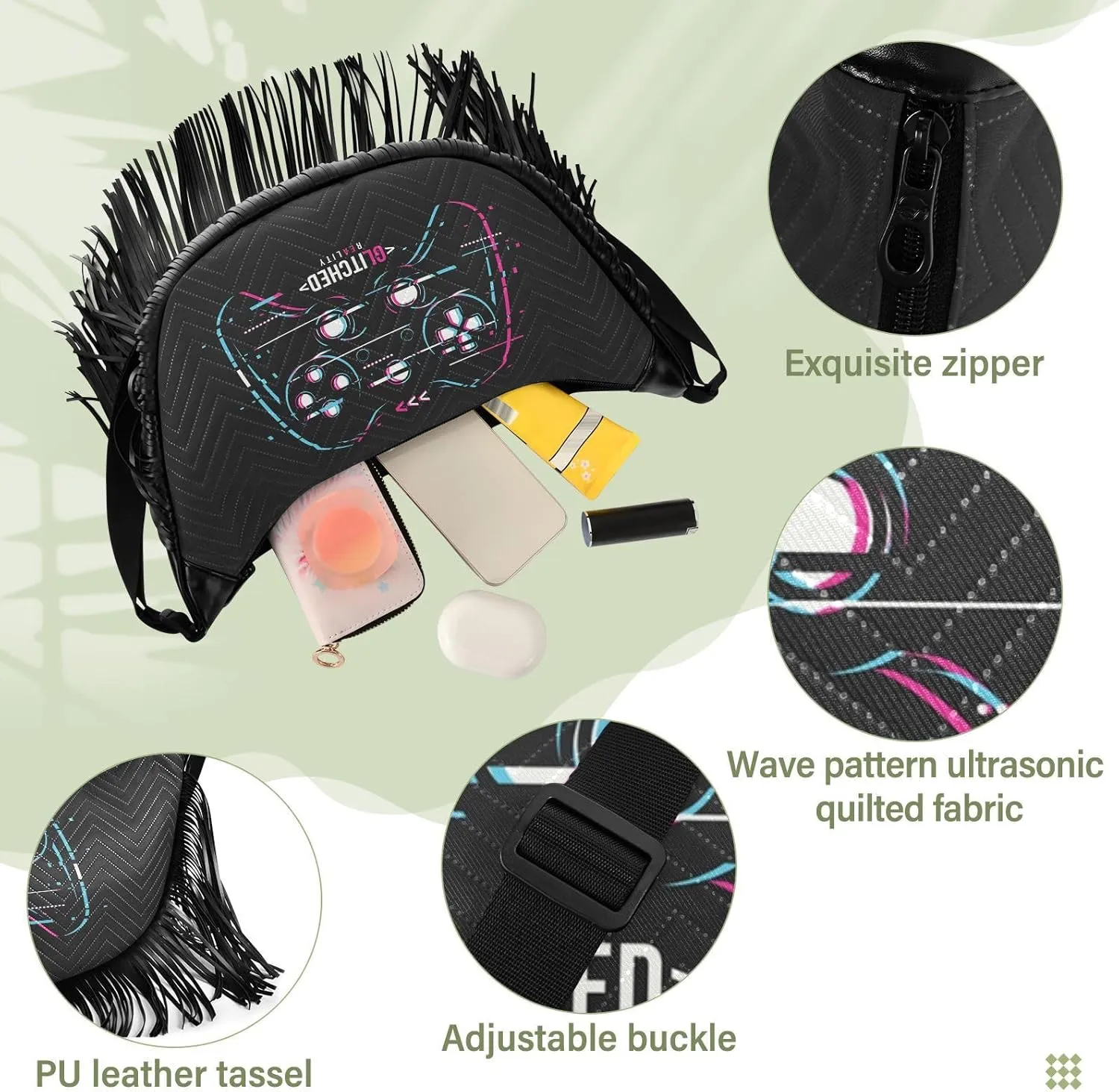 Women's PU Leather Chain Cross Body Bag, Shoulder Handbag Purse with Tassel for Ladies