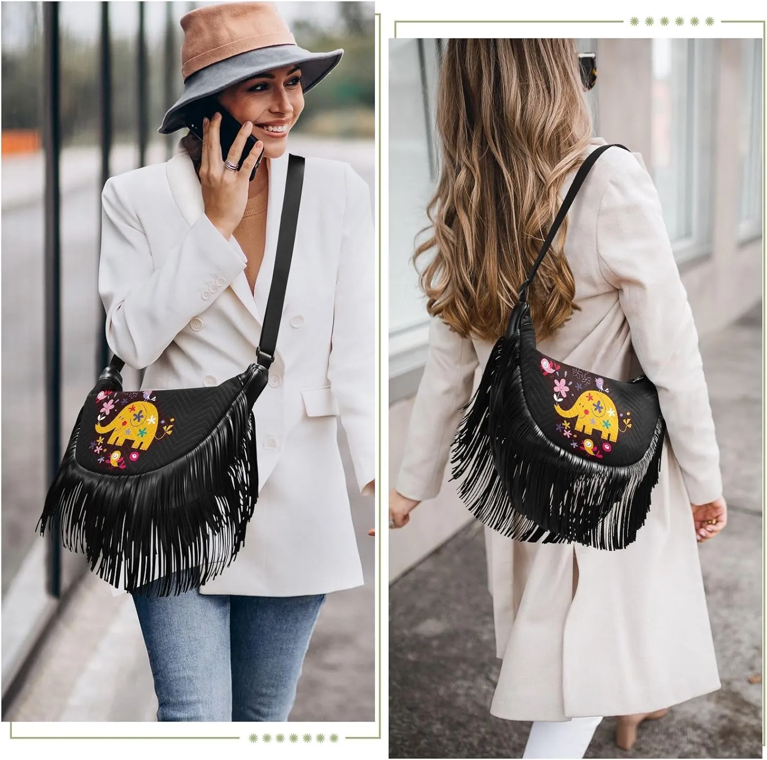 Women's PU Leather Chain Cross Body Bag, Shoulder Handbag Purse with Tassel for Ladies