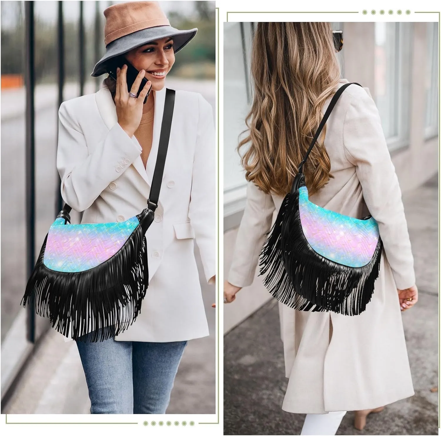Women's PU Leather Chain Cross Body Bag, Shoulder Handbag Purse with Tassel for Ladies