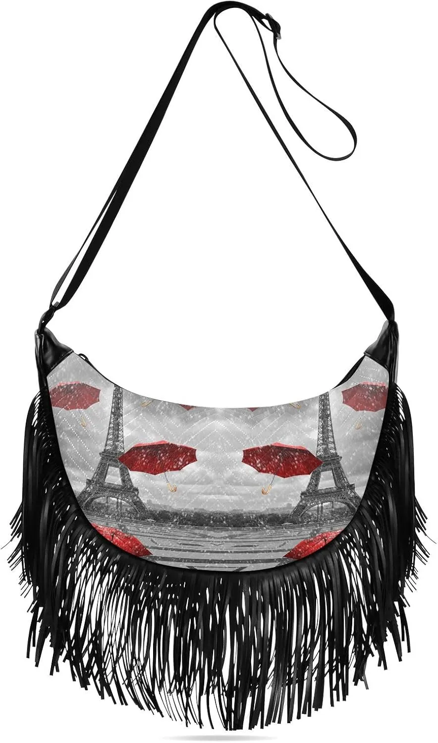 Women's PU Leather Chain Cross Body Bag, Shoulder Handbag Purse with Tassel for Ladies