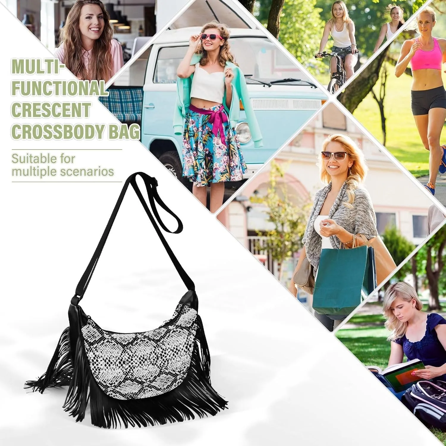 Women's PU Leather Chain Cross Body Bag, Shoulder Handbag Purse with Tassel for Ladies
