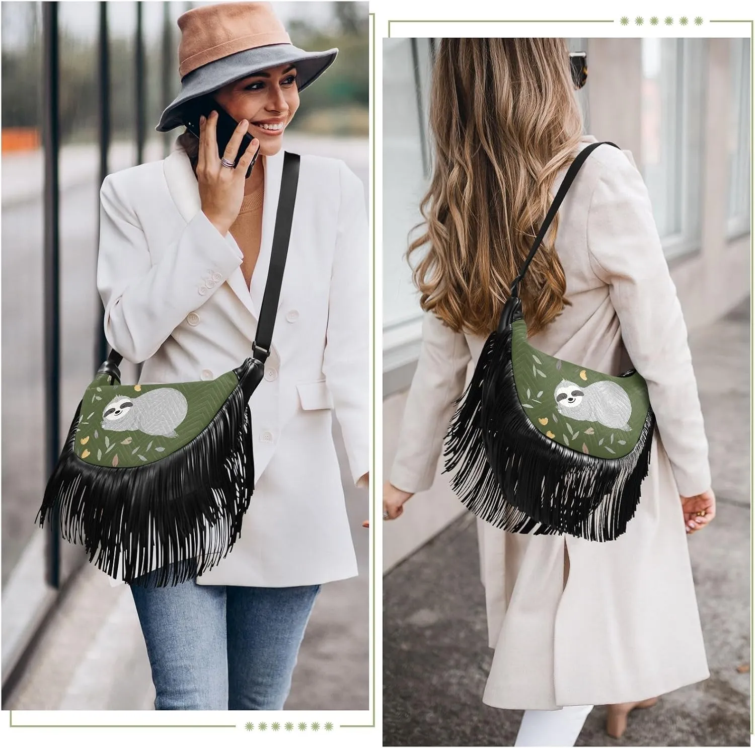 Women's PU Leather Chain Cross Body Bag, Shoulder Handbag Purse with Tassel for Ladies