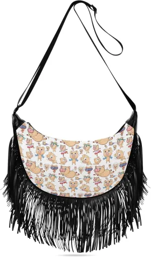 Women's PU Leather Chain Cross Body Bag, Shoulder Handbag Purse with Tassel for Ladies