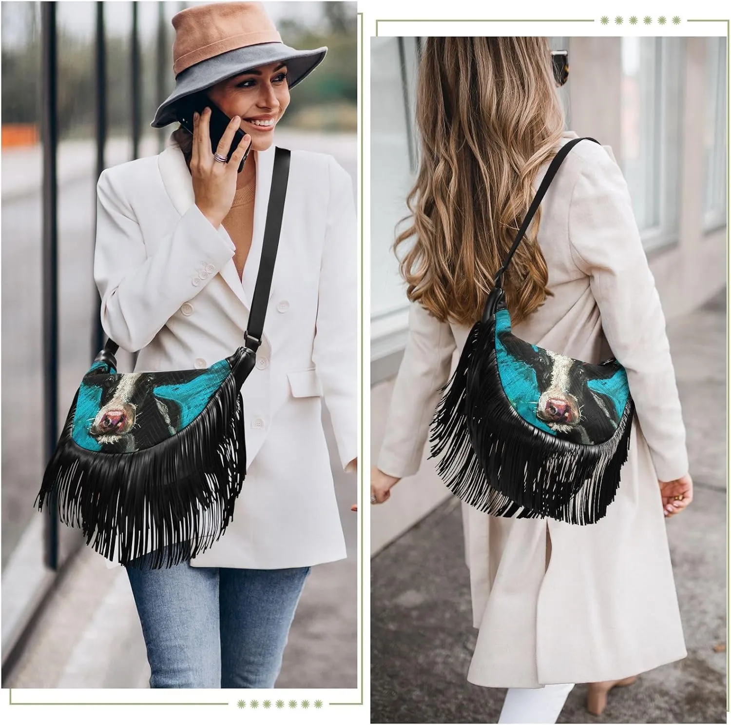 Women's PU Leather Chain Cross Body Bag, Shoulder Handbag Purse with Tassel for Ladies
