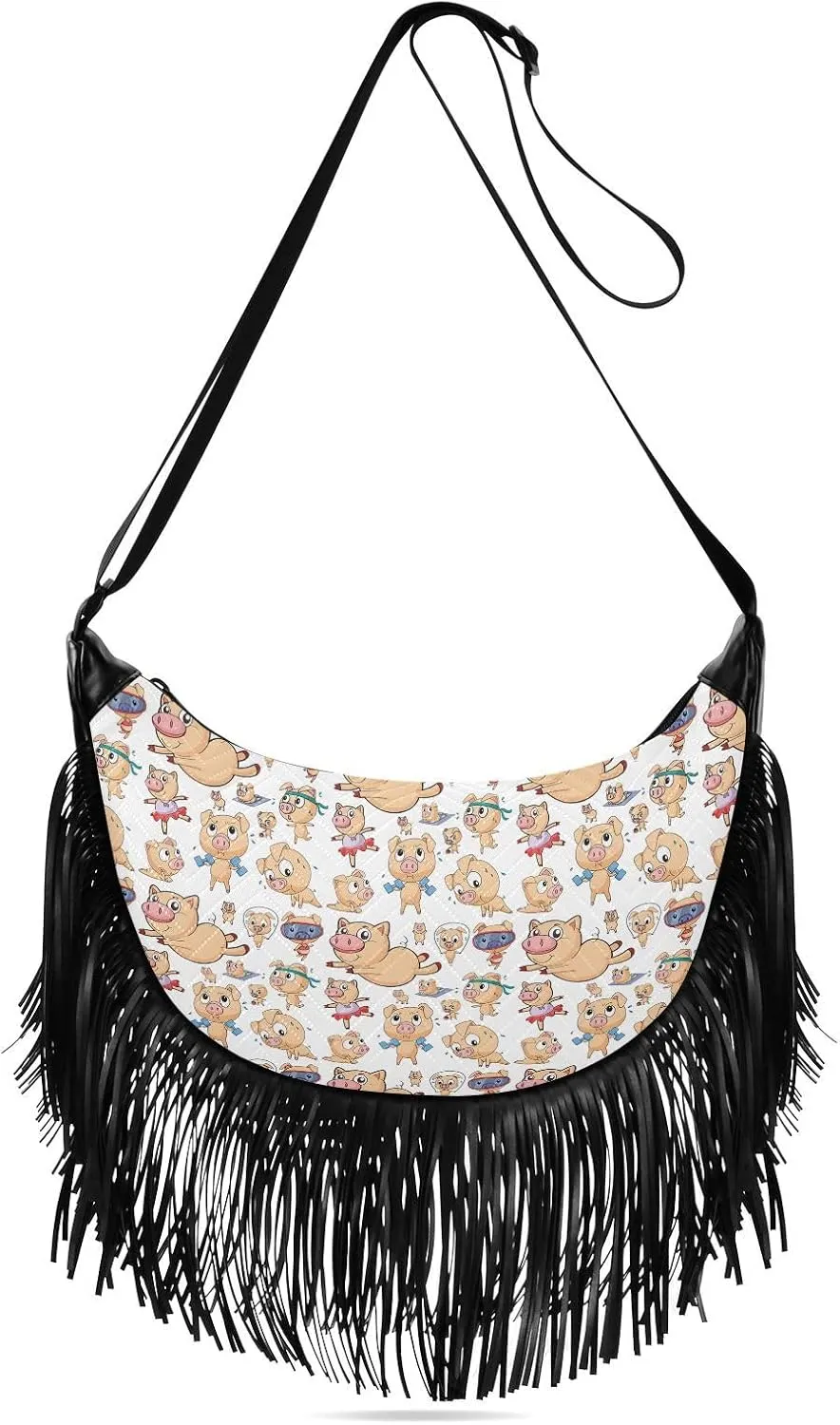 Women's PU Leather Chain Cross Body Bag, Shoulder Handbag Purse with Tassel for Ladies