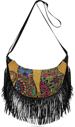Women's PU Leather Chain Cross Body Bag, Shoulder Handbag Purse with Tassel for Ladies