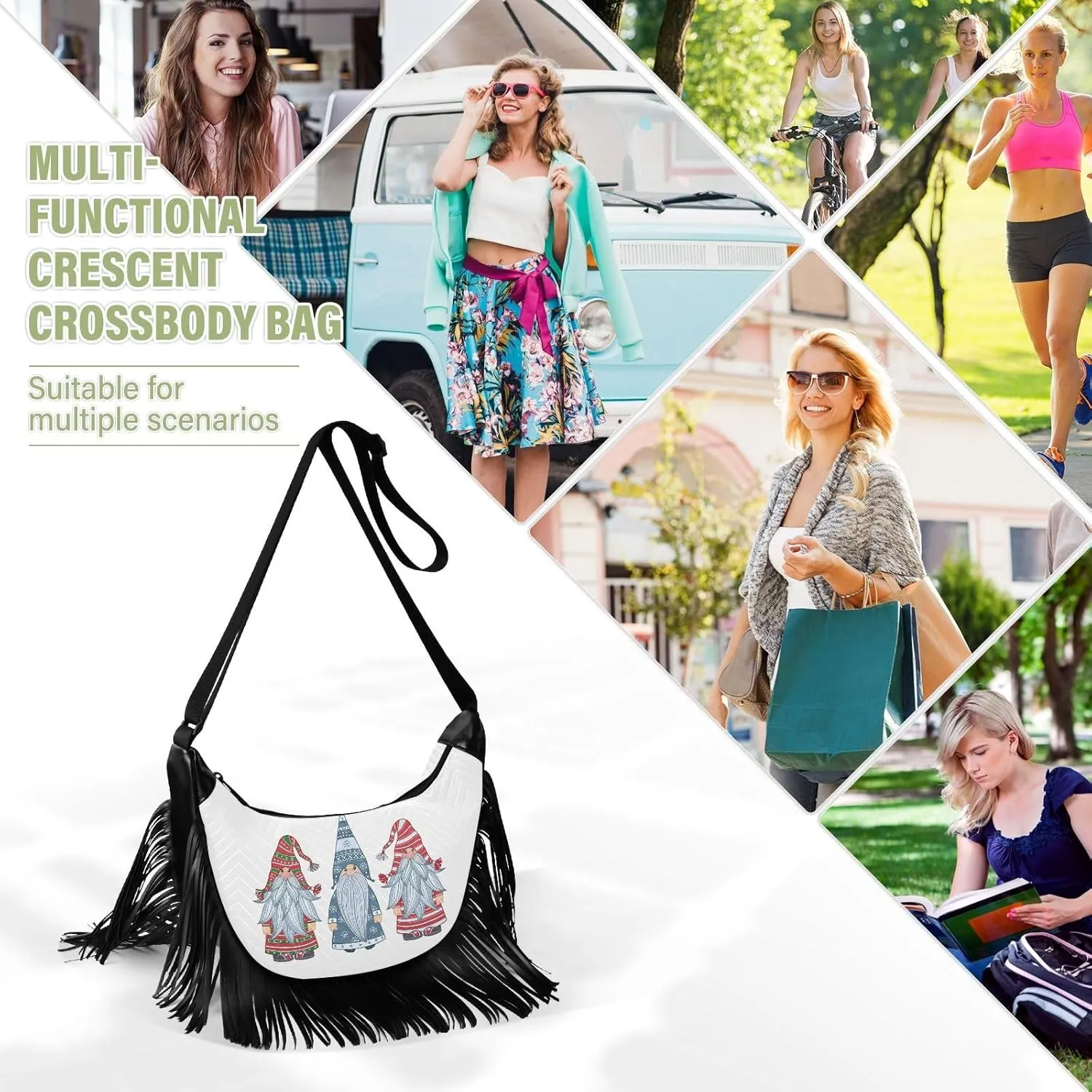 Women's PU Leather Chain Cross Body Bag, Shoulder Handbag Purse with Tassel for Ladies