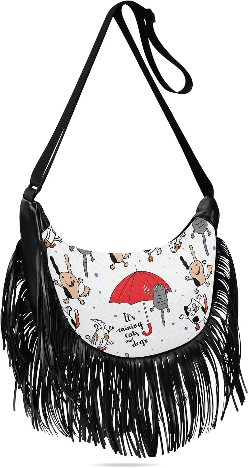 Women's PU Leather Chain Cross Body Bag, Shoulder Handbag Purse with Tassel for Ladies
