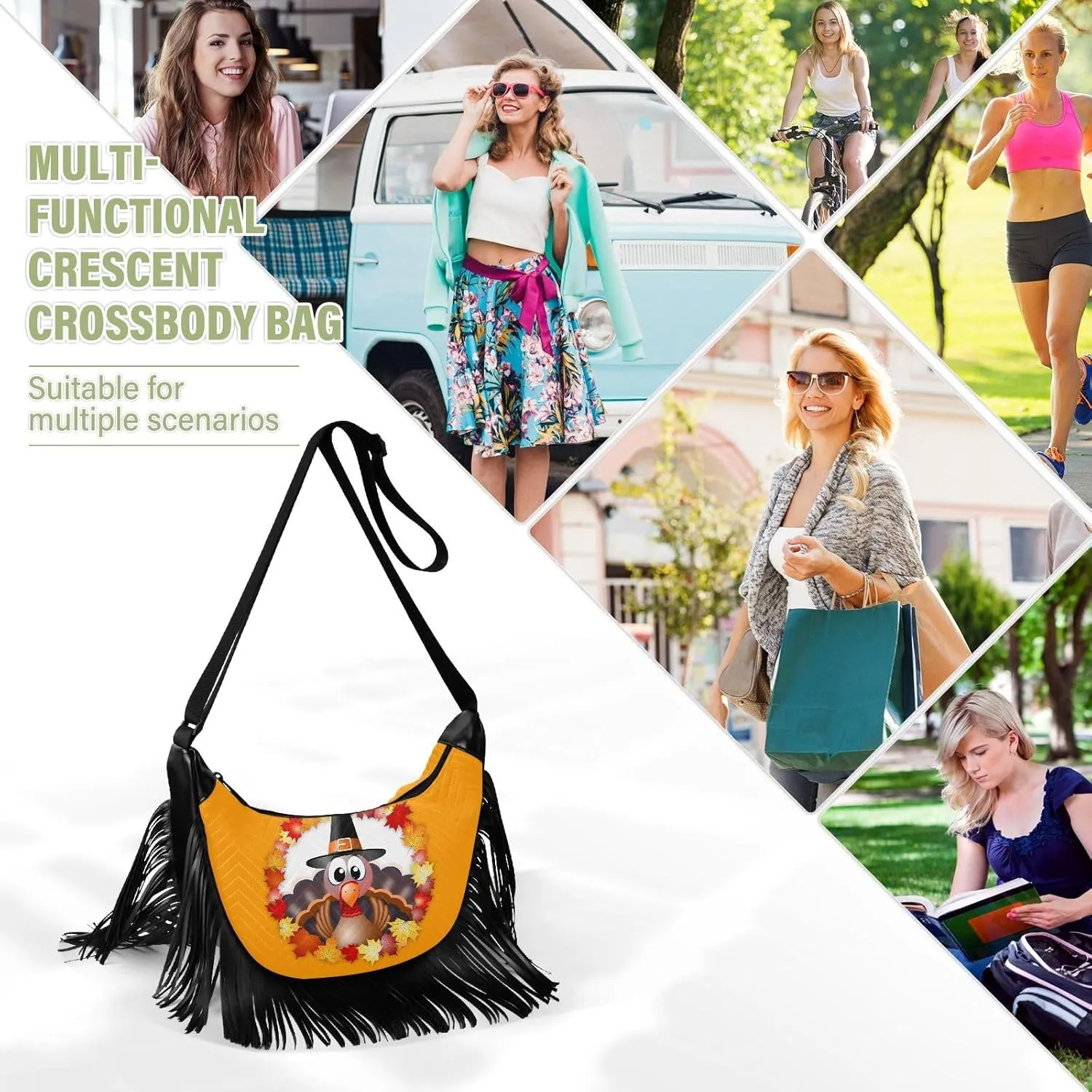 Women's PU Leather Chain Cross Body Bag, Shoulder Handbag Purse with Tassel for Ladies