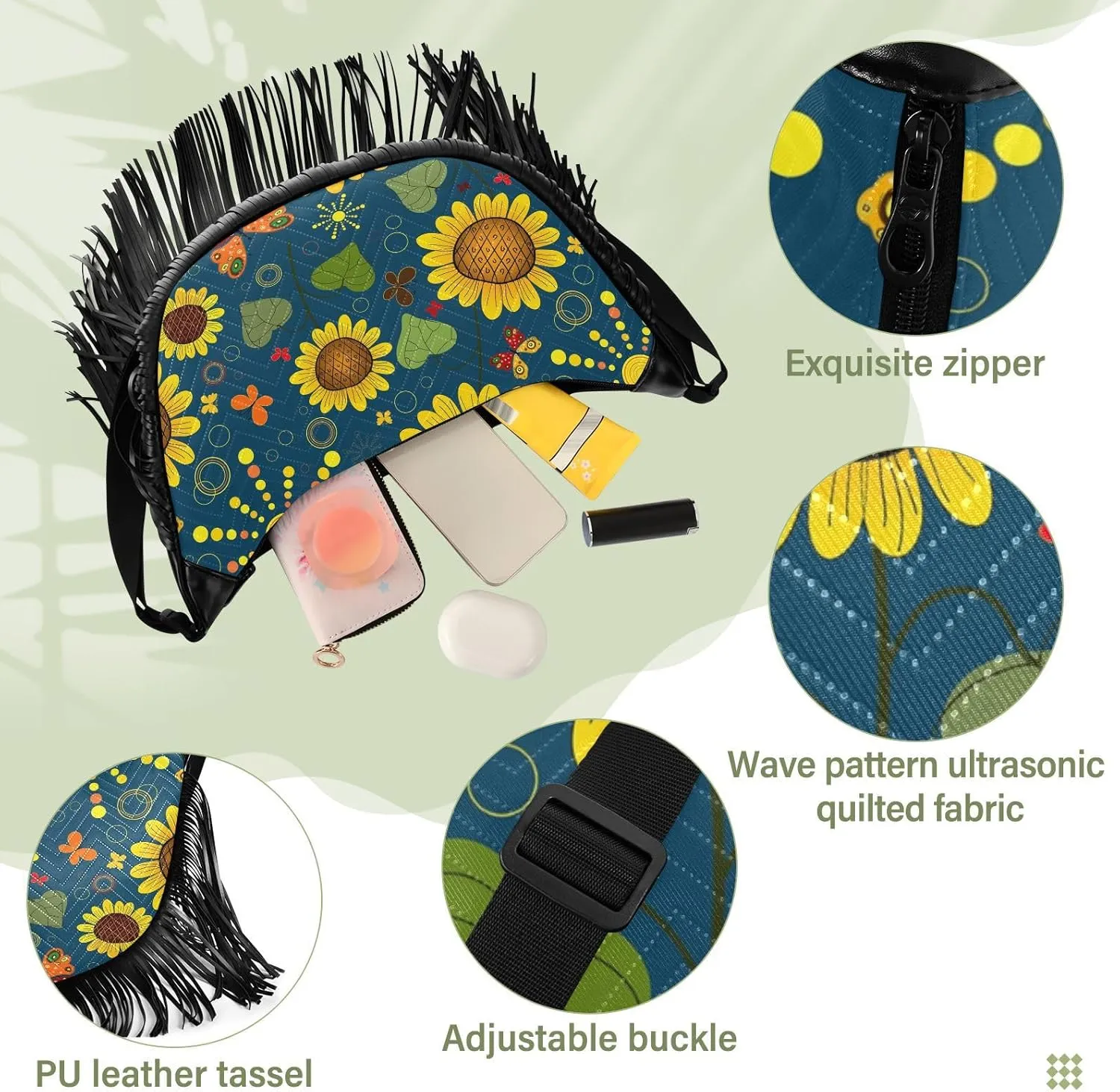 Women's PU Leather Chain Cross Body Bag, Shoulder Handbag Purse with Tassel for Ladies