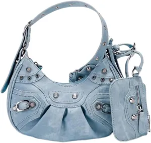 Women's Rivet Handbags Tassel Shoulder Bags Pleated Crossbody Bag Zipper Purses