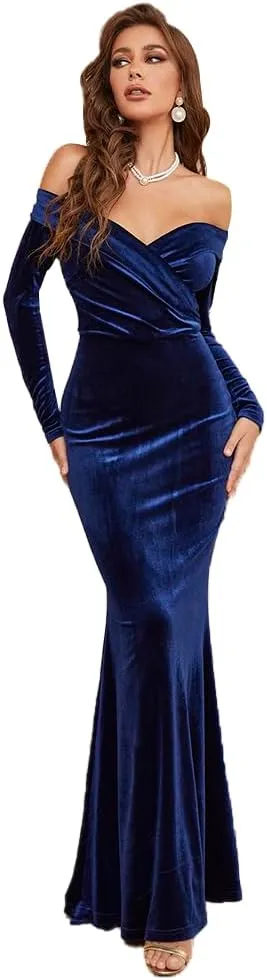 Women's Velvet Off The Shoulder Mermaid Evening Dresses Formal Gowns