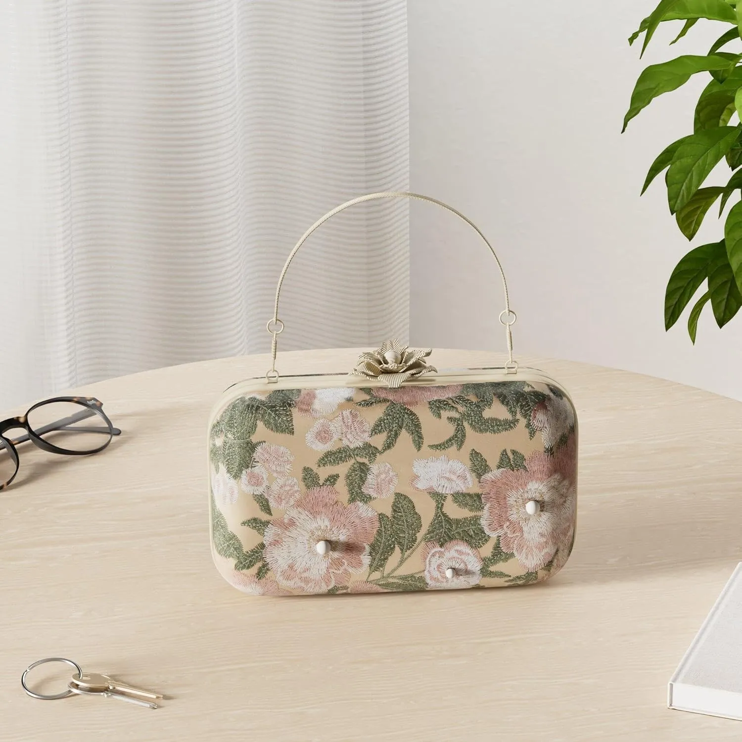 Womens Vintage Floral Embroidery Clutch Evening Handbag Shoulder Bags Purse for Wedding Party Prom