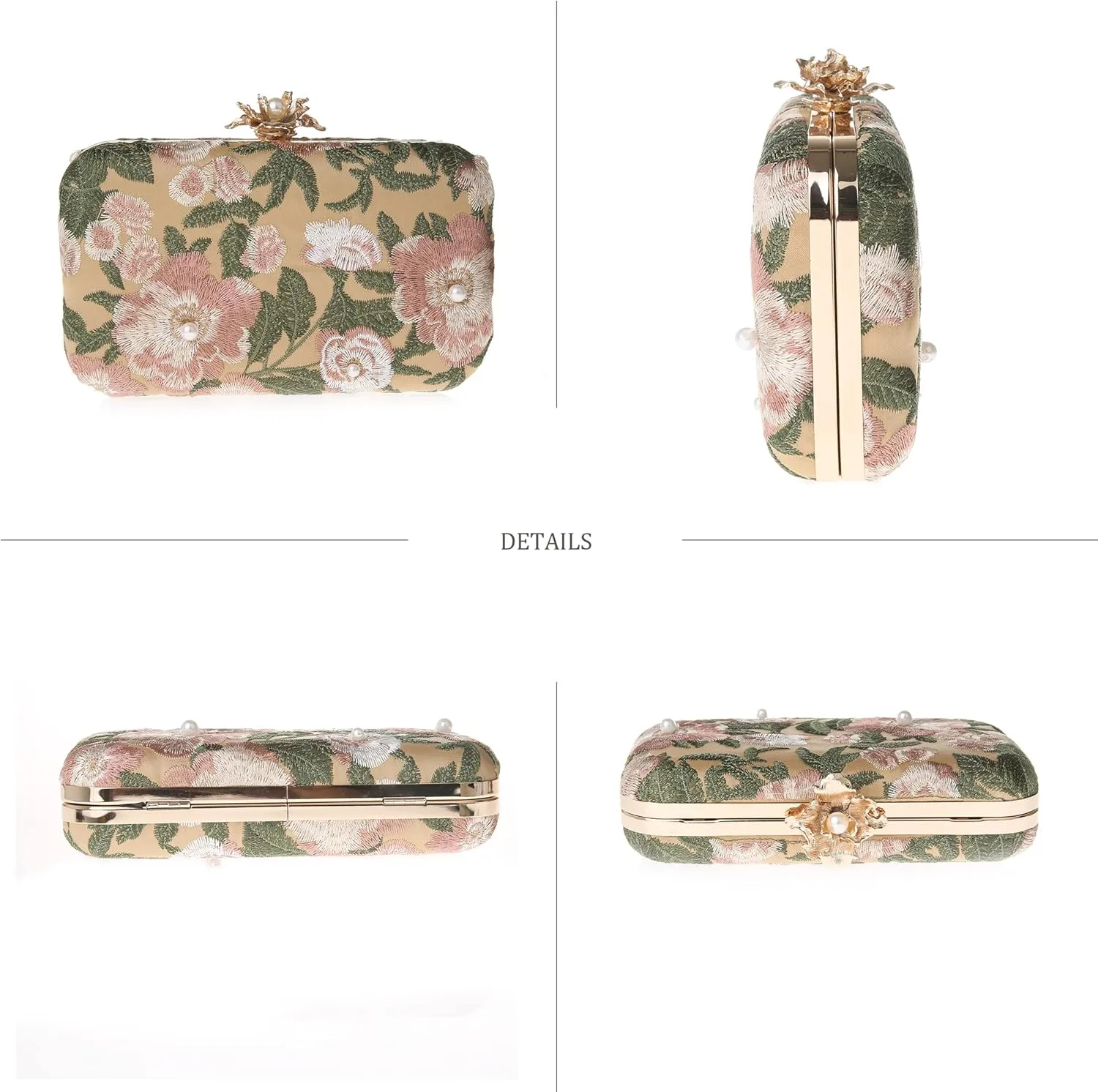 Womens Vintage Floral Embroidery Clutch Evening Handbag Shoulder Bags Purse for Wedding Party Prom
