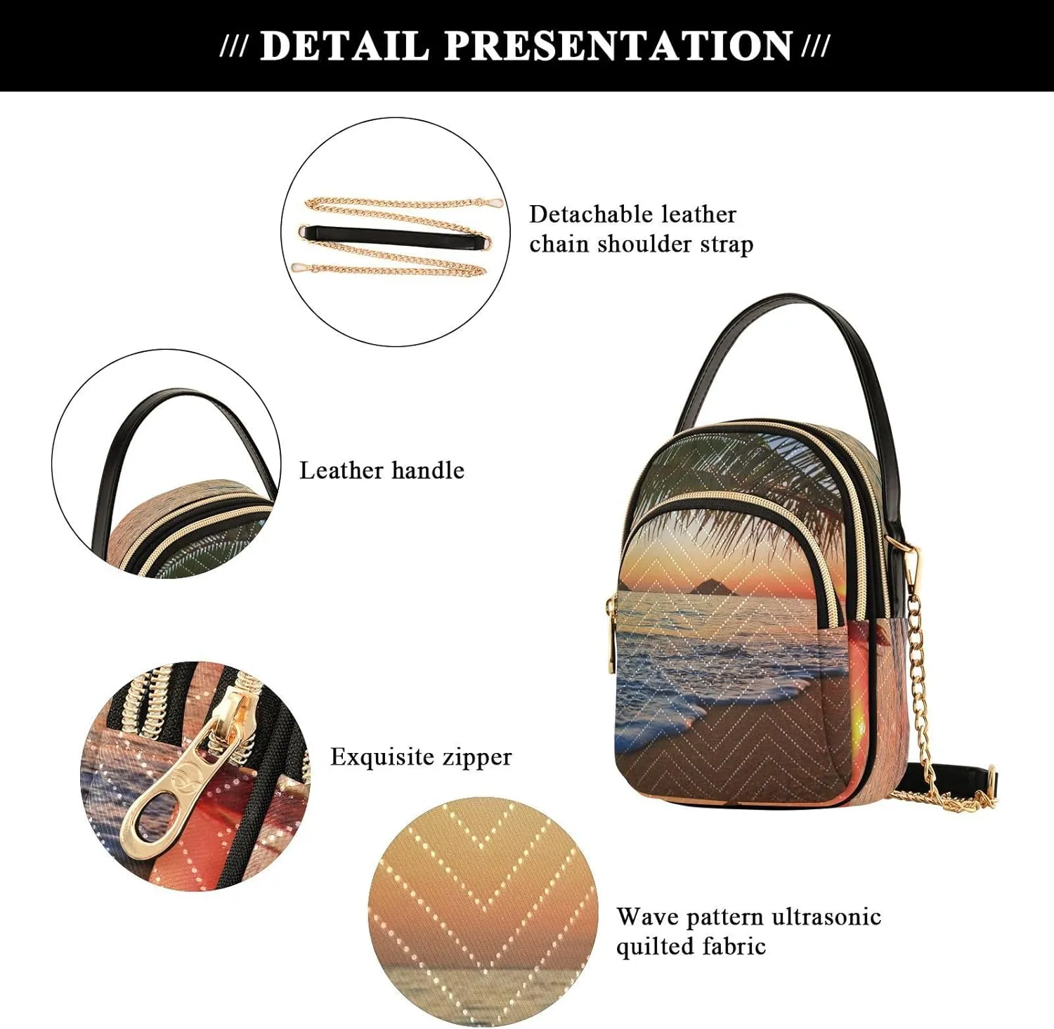 Women's Wave Cross Body Chest Bag, 52 inch Gold Chain Shoulder Handbag Purse