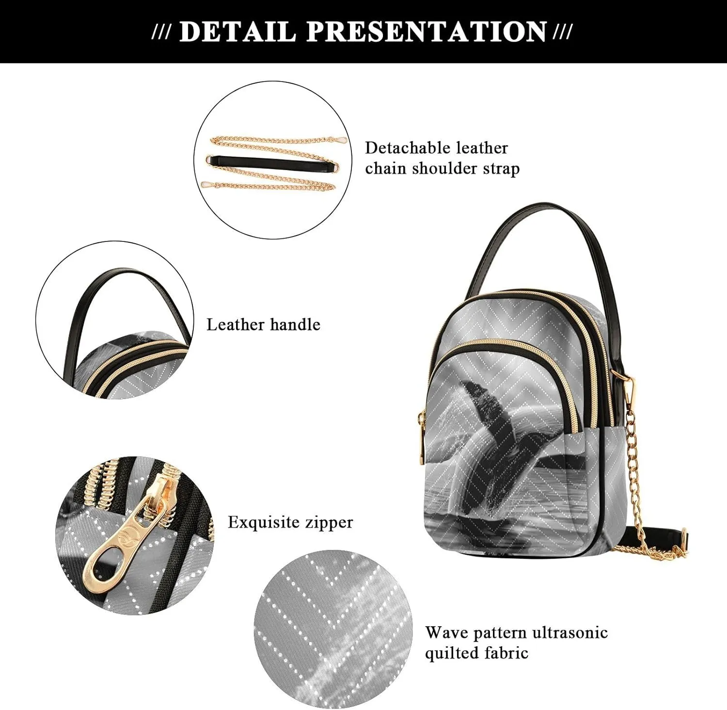 Women's Wave Cross Body Chest Bag, 52 inch Gold Chain Shoulder Handbag Purse