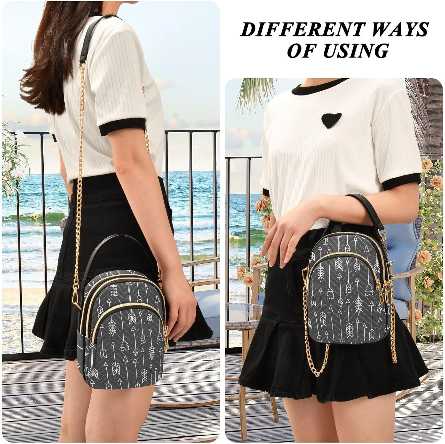 Women's Wave Cross Body Chest Bag, 52 inch Gold Chain Shoulder Handbag Purse