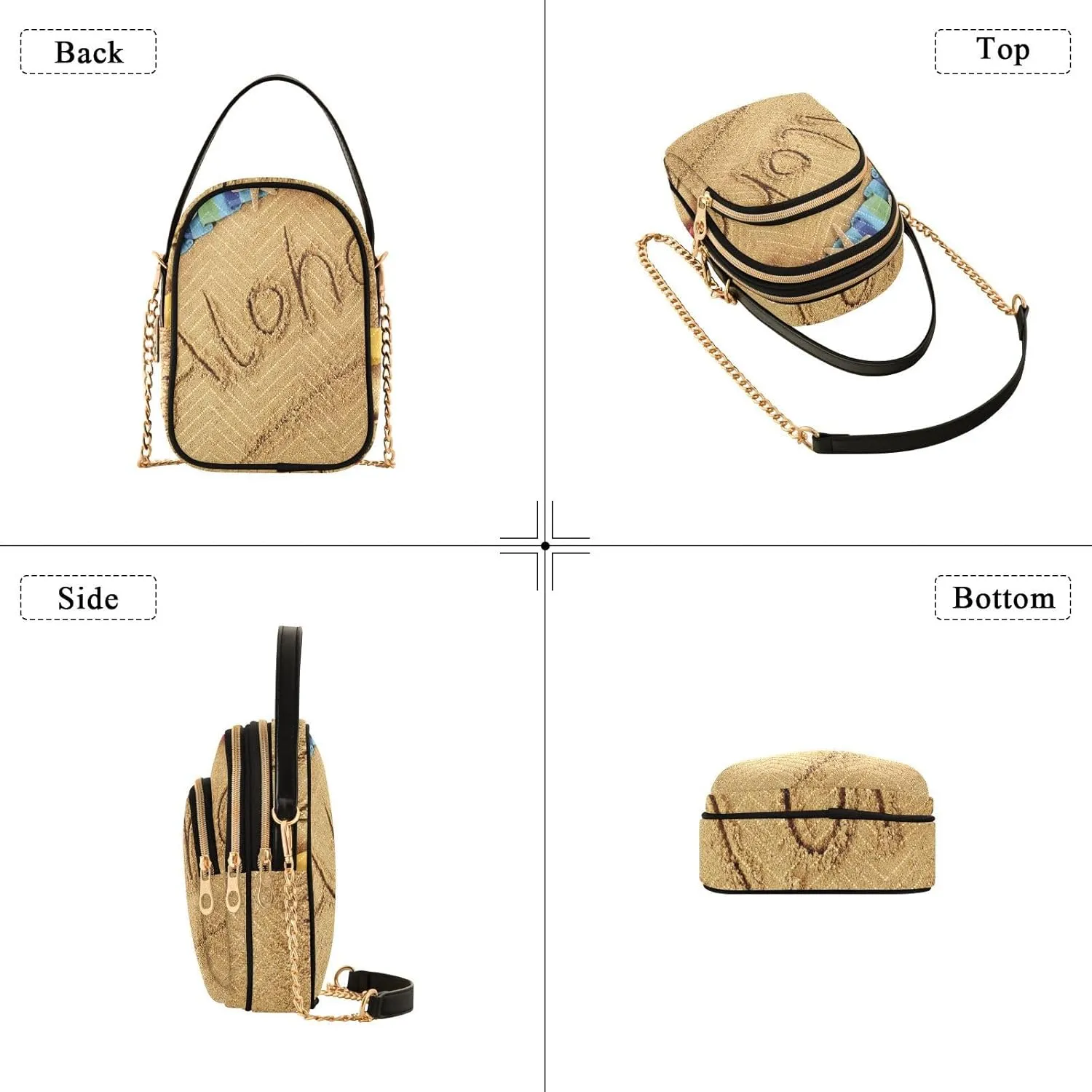 Women's Wave Cross Body Chest Bag, 52 inch Gold Chain Shoulder Handbag Purse
