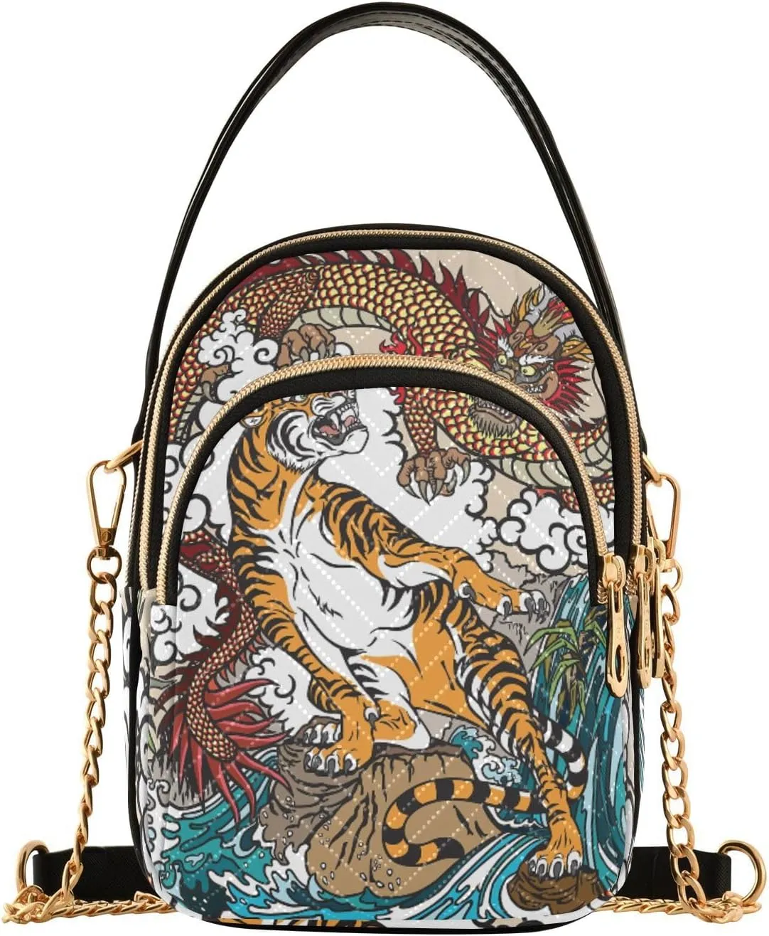 Women's Wave Cross Body Chest Bag, 52 inch Gold Chain Shoulder Handbag Purse