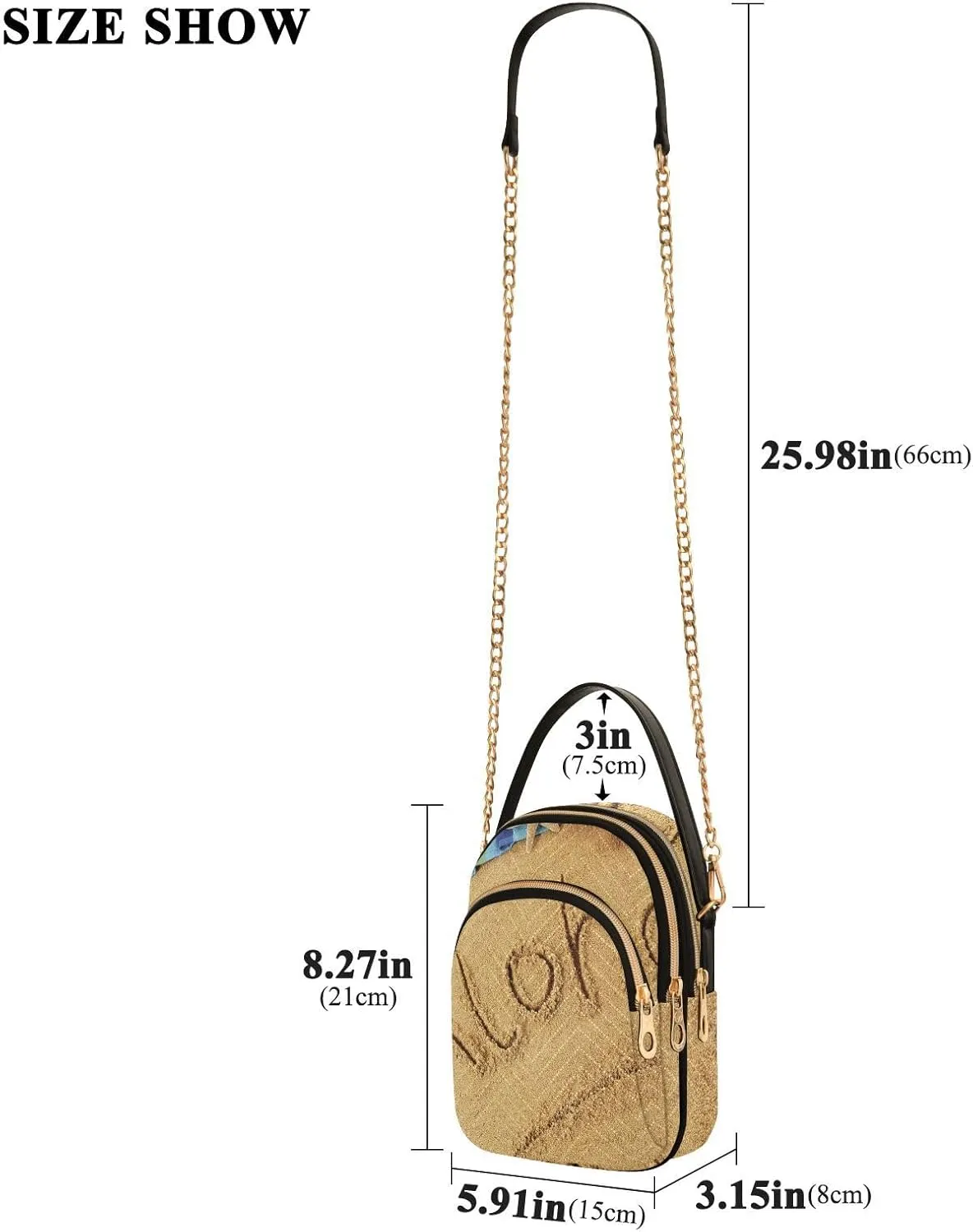 Women's Wave Cross Body Chest Bag, 52 inch Gold Chain Shoulder Handbag Purse