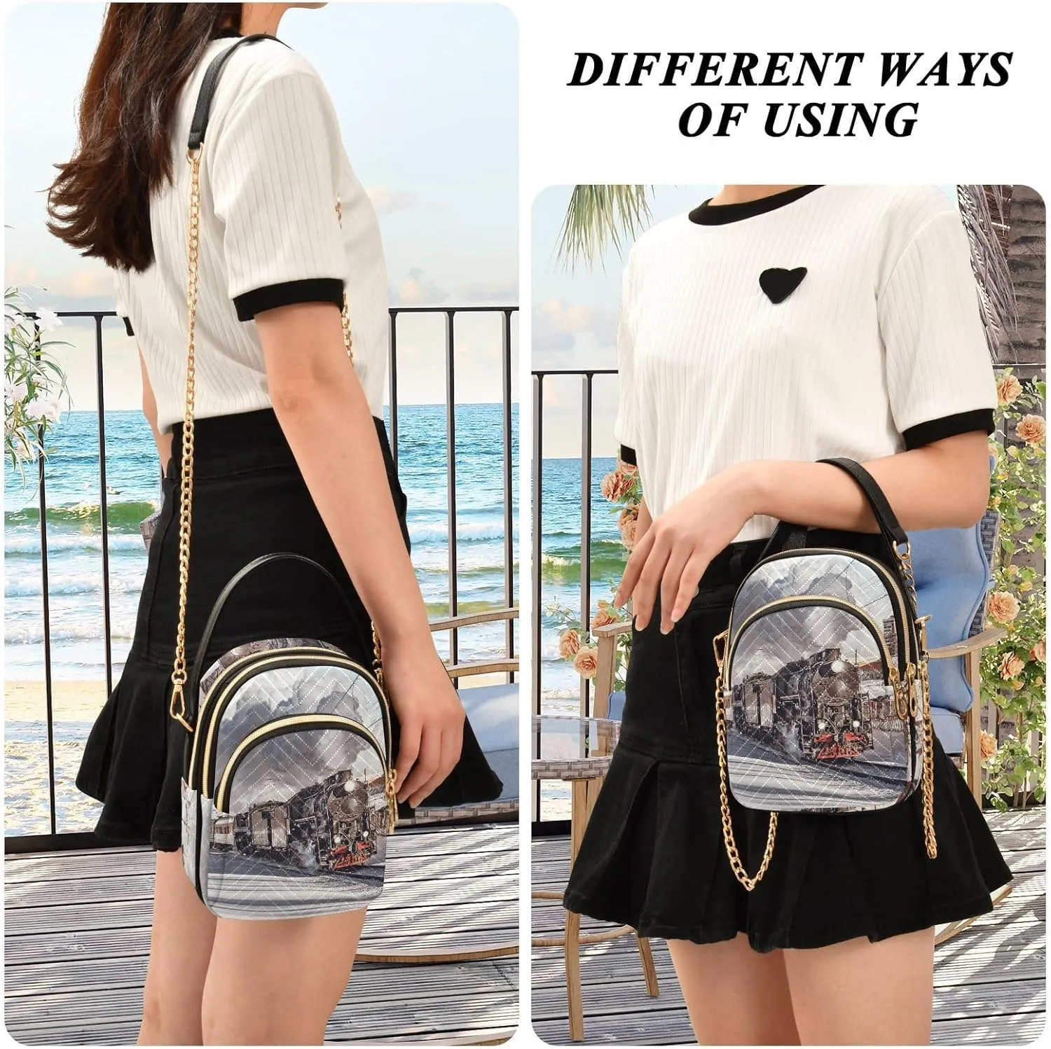 Women's Wave Cross Body Chest Bag, 52 inch Gold Chain Shoulder Handbag Purse
