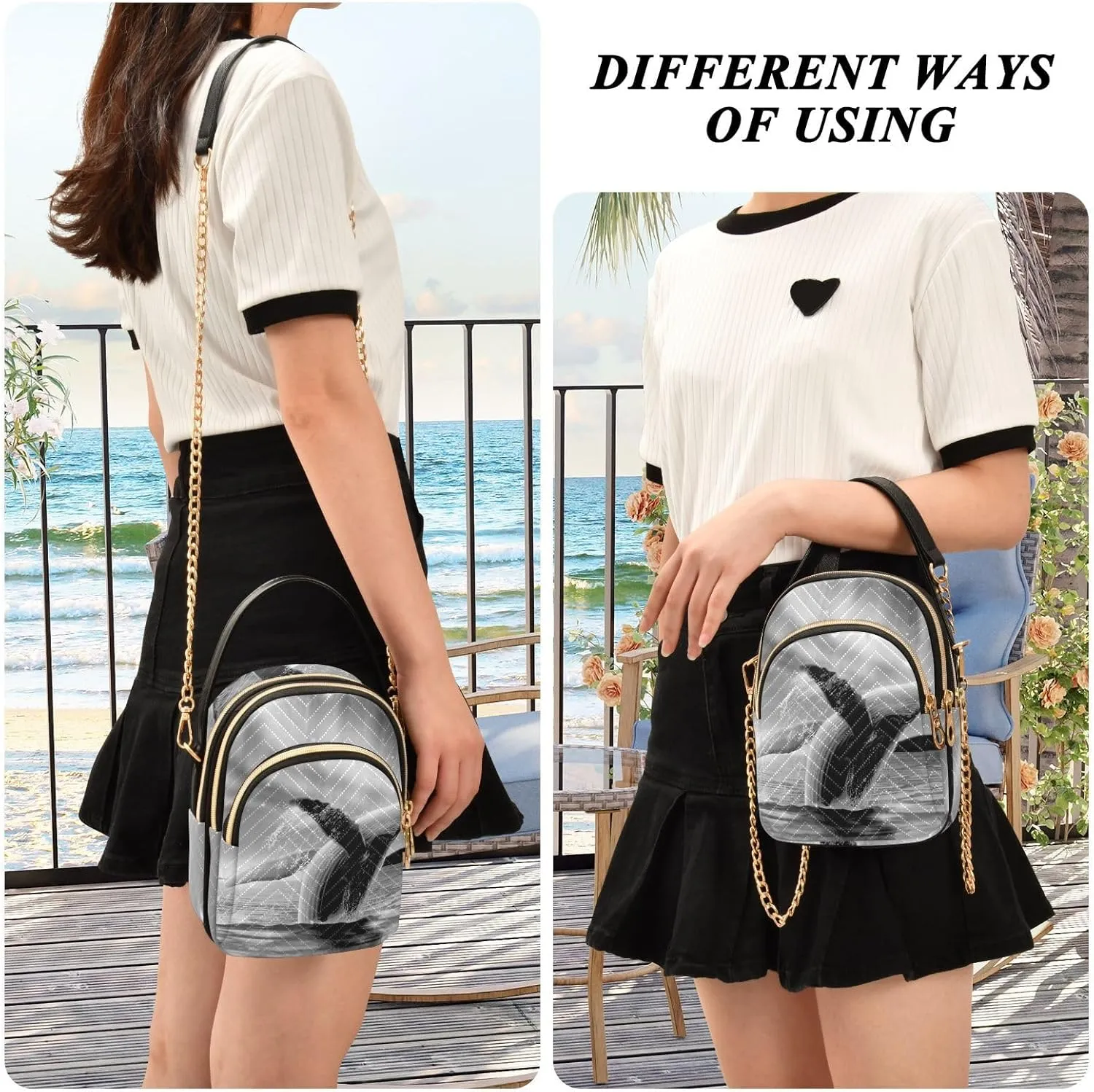 Women's Wave Cross Body Chest Bag, 52 inch Gold Chain Shoulder Handbag Purse
