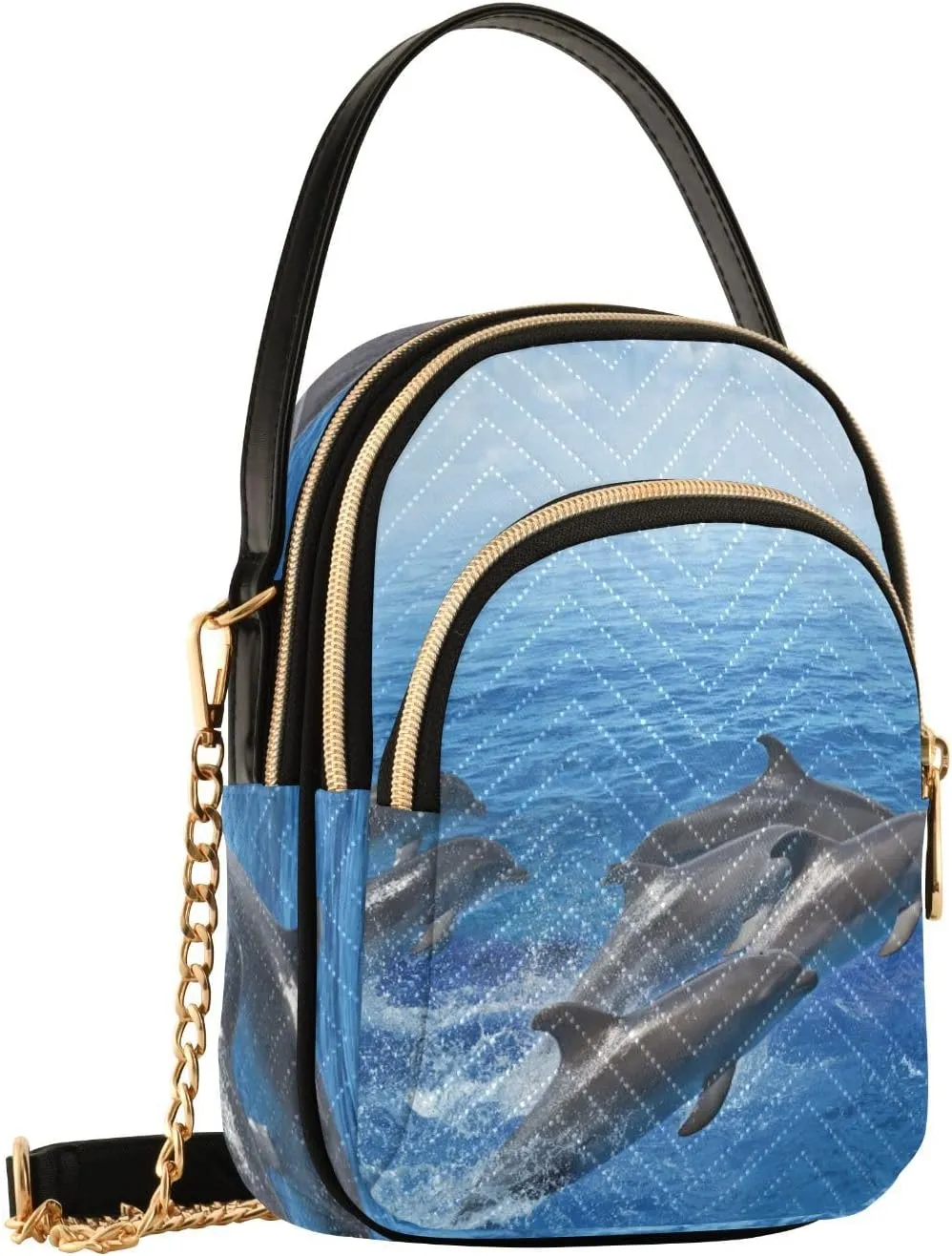 Women's Wave Cross Body Chest Bag, 52 inch Gold Chain Shoulder Handbag Purse