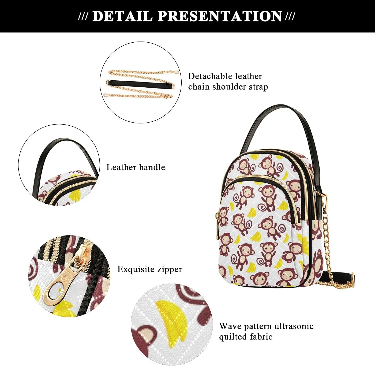 Women's Wave Cross Body Chest Bag, 52 inch Gold Chain Shoulder Handbag Purse