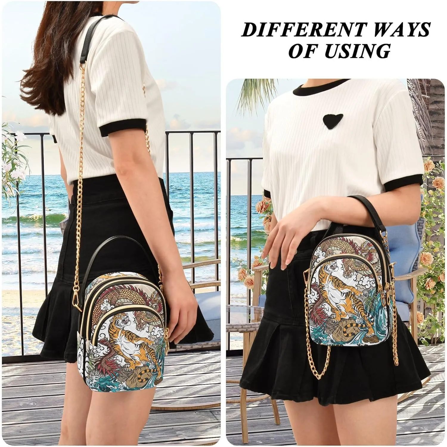 Women's Wave Cross Body Chest Bag, 52 inch Gold Chain Shoulder Handbag Purse