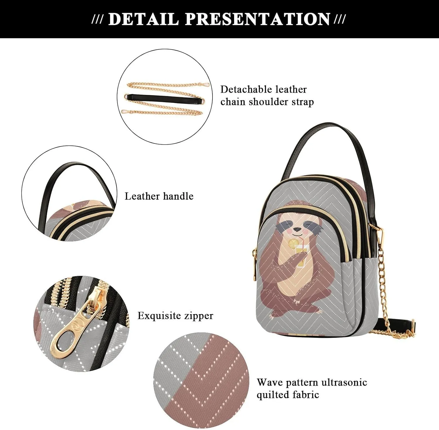 Women's Wave Cross Body Chest Bag, 52 inch Gold Chain Shoulder Handbag Purse