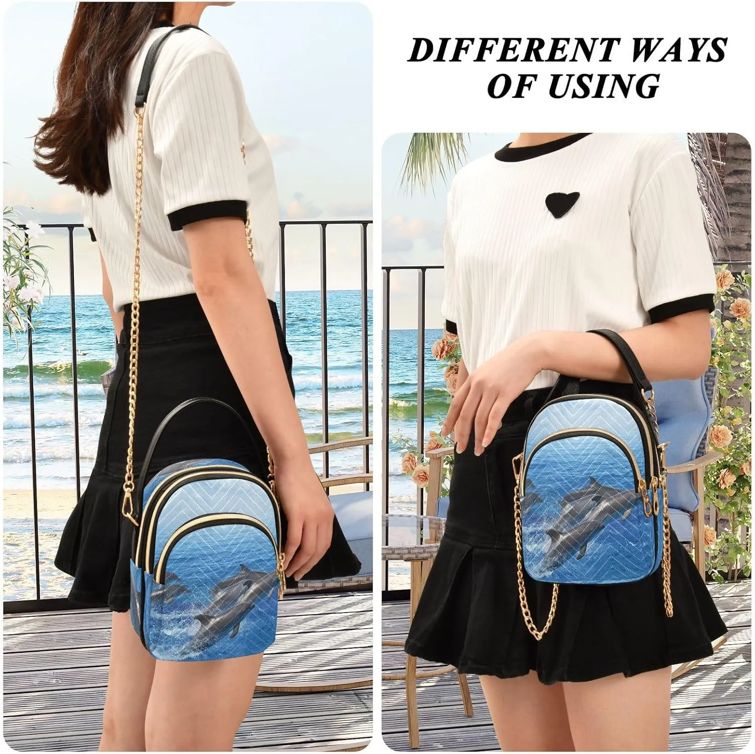 Women's Wave Cross Body Chest Bag, 52 inch Gold Chain Shoulder Handbag Purse