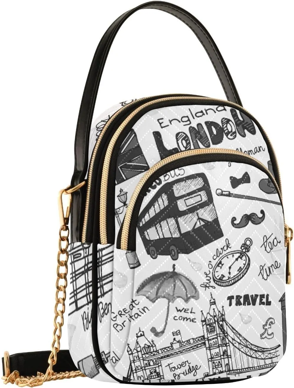 Women's Wave Cross Body Chest Bag, 52 inch Gold Chain Shoulder Handbag Purse