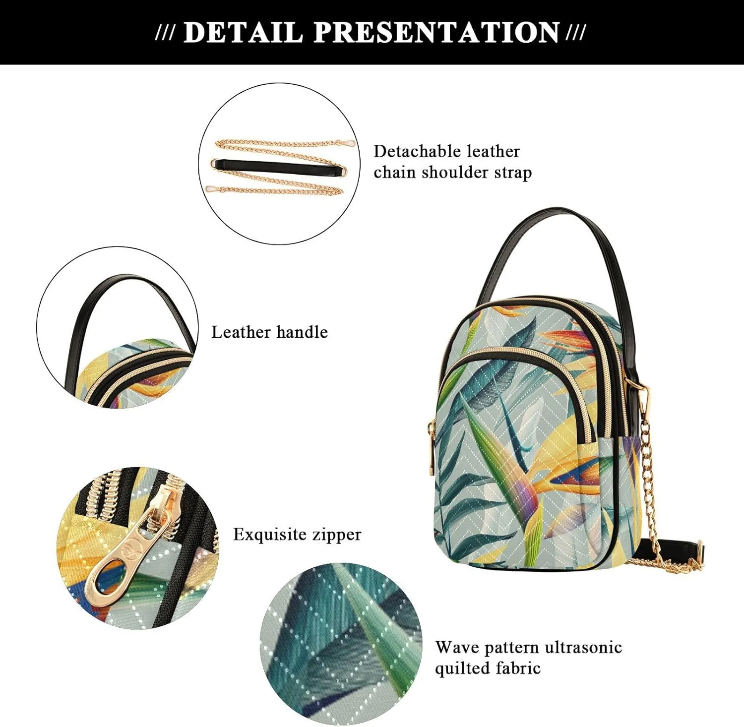 Women's Wave Cross Body Chest Bag, 52 inch Gold Chain Shoulder Handbag Purse
