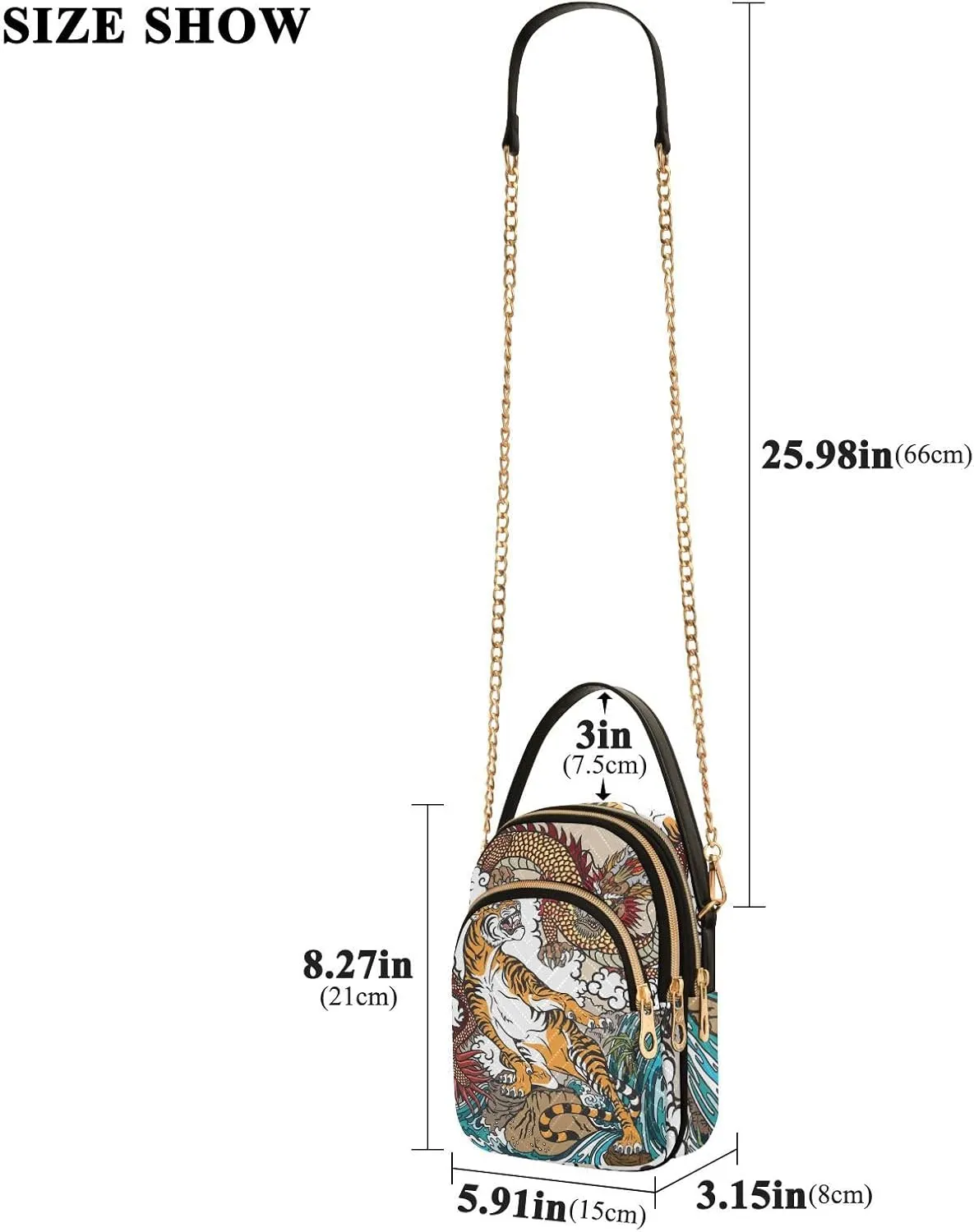 Women's Wave Cross Body Chest Bag, 52 inch Gold Chain Shoulder Handbag Purse