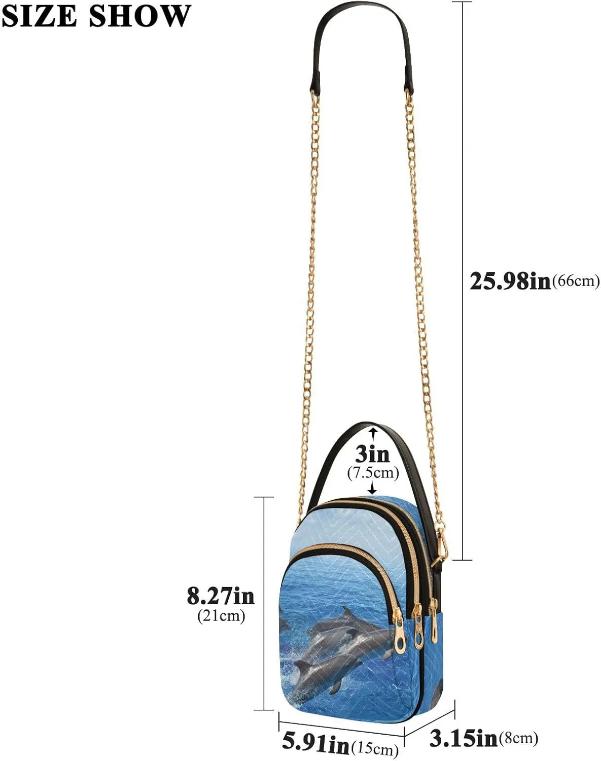 Women's Wave Cross Body Chest Bag, 52 inch Gold Chain Shoulder Handbag Purse