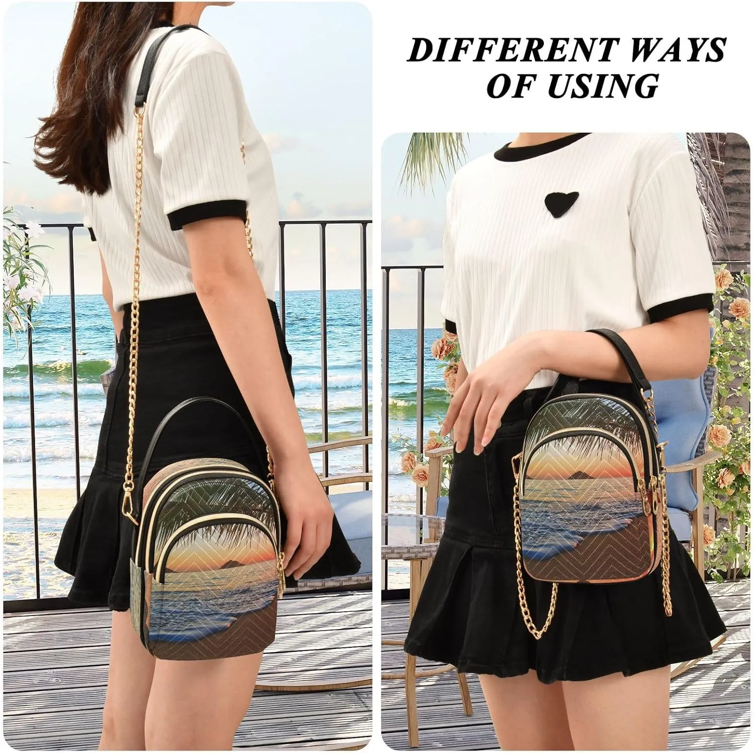 Women's Wave Cross Body Chest Bag, 52 inch Gold Chain Shoulder Handbag Purse