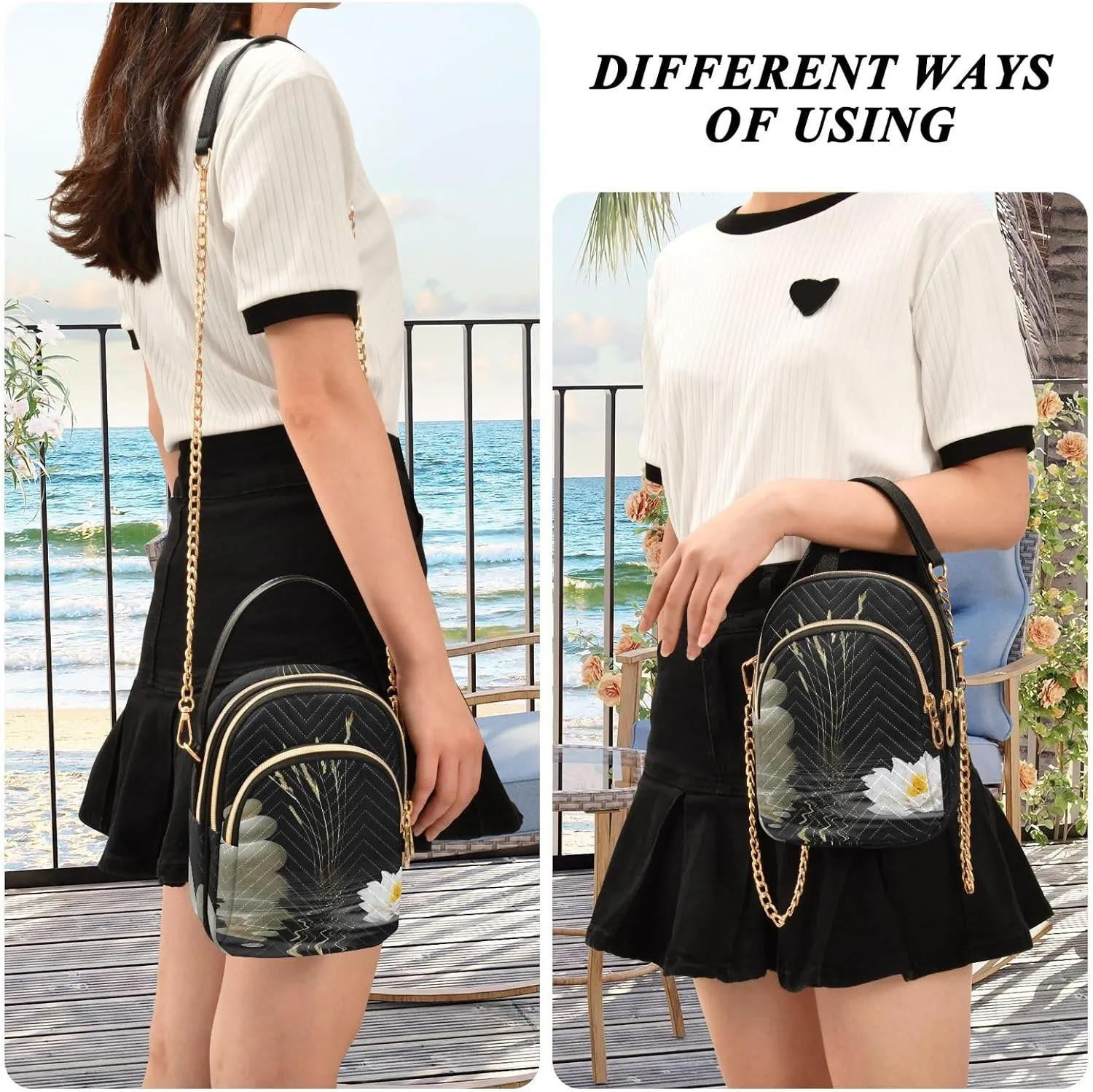 Women's Wave Cross Body Chest Bag, 52 inch Gold Chain Shoulder Handbag Purse