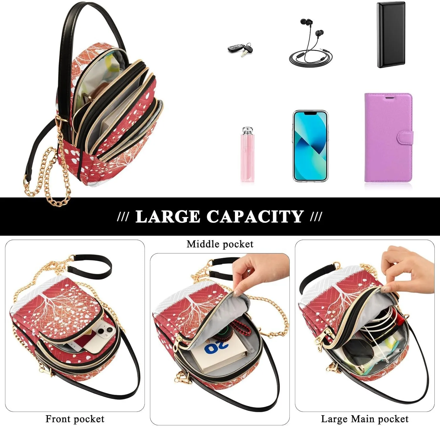 Women's Wave Cross Body Chest Bag, 52 inch Gold Chain Shoulder Handbag Purse