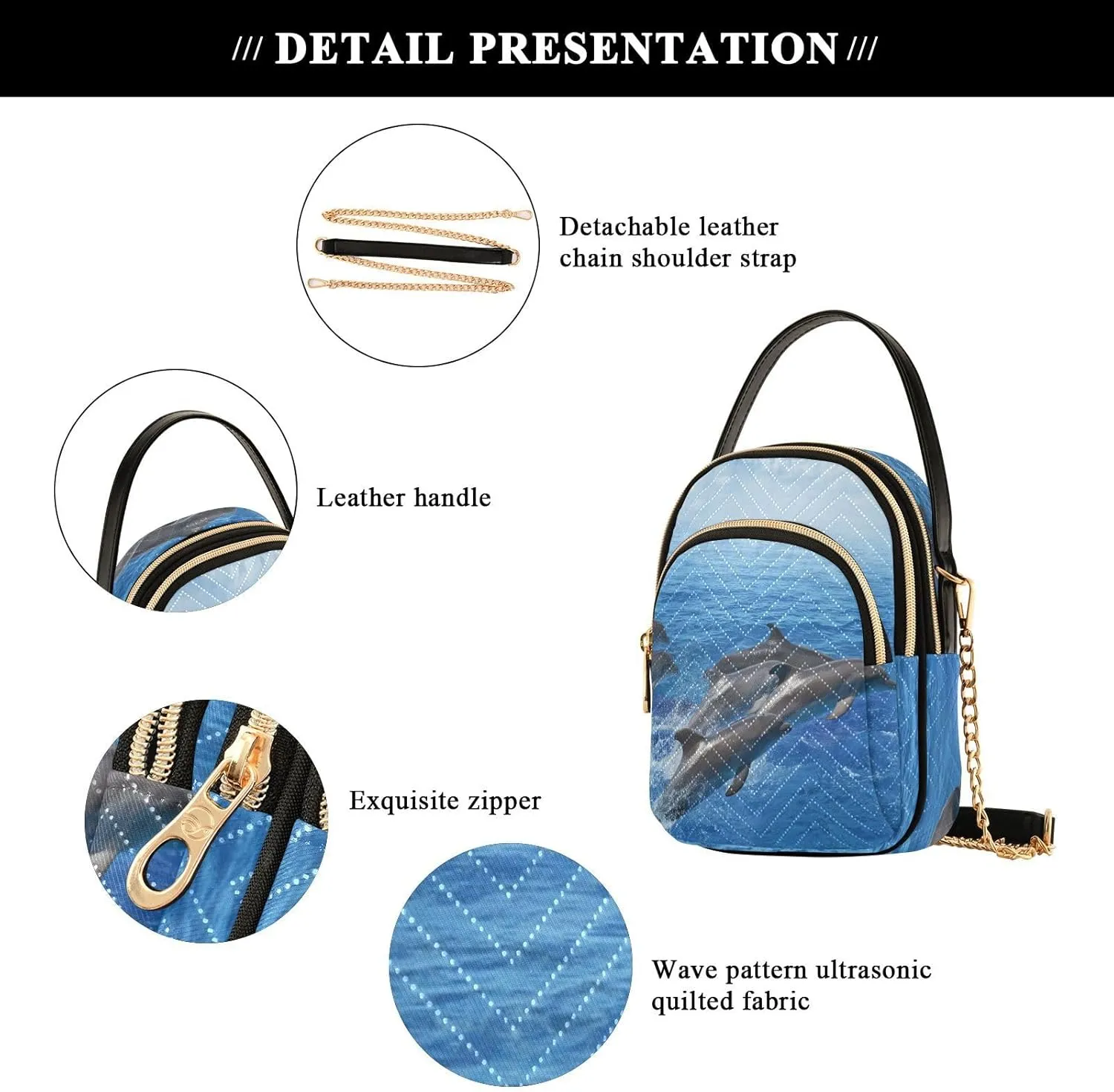 Women's Wave Cross Body Chest Bag, 52 inch Gold Chain Shoulder Handbag Purse