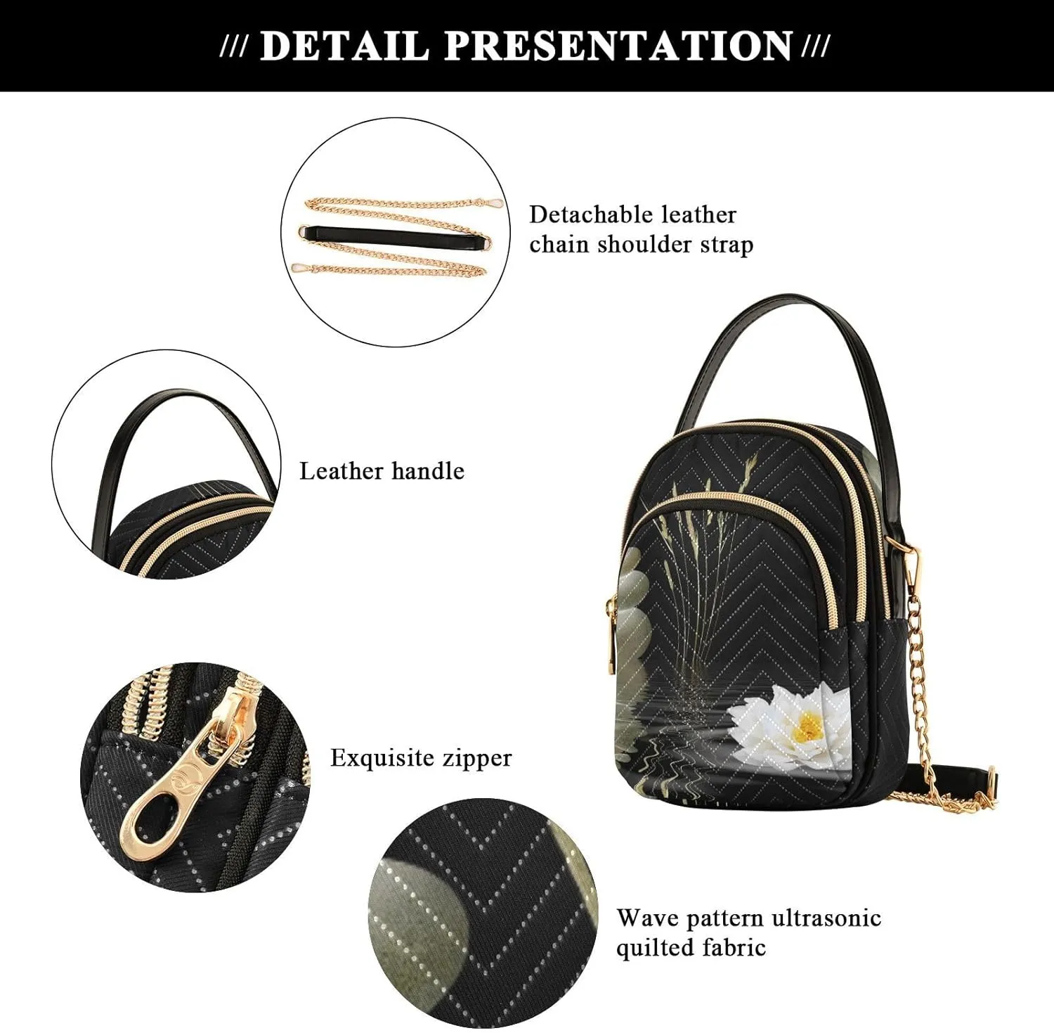 Women's Wave Cross Body Chest Bag, 52 inch Gold Chain Shoulder Handbag Purse