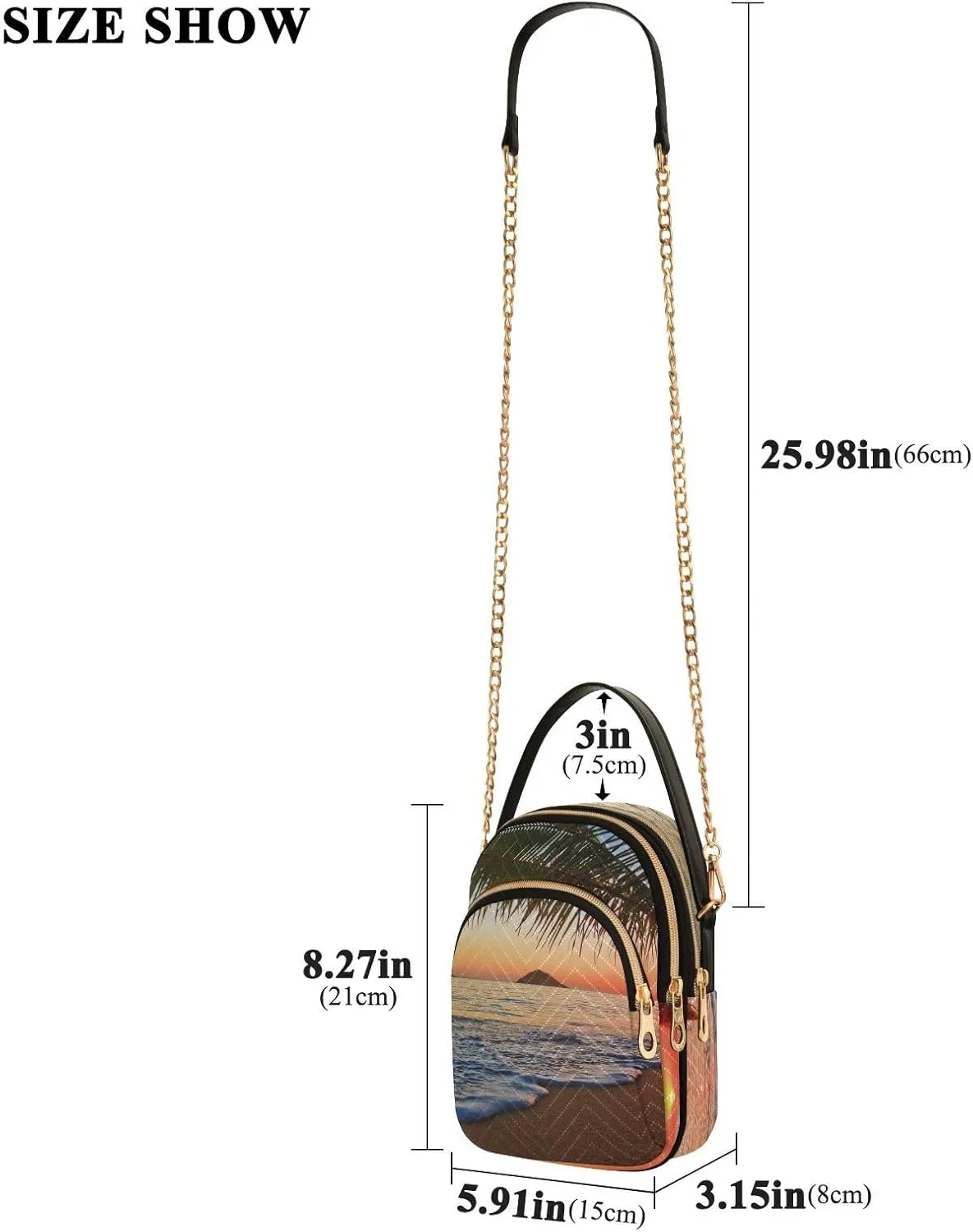 Women's Wave Cross Body Chest Bag, 52 inch Gold Chain Shoulder Handbag Purse