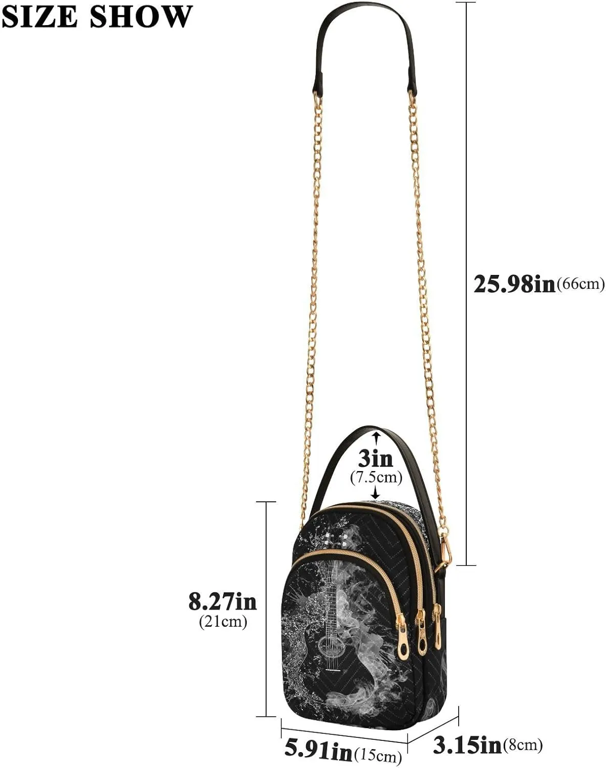 Women's Wave Cross Body Chest Bag, 52 inch Gold Chain Shoulder Handbag Purse