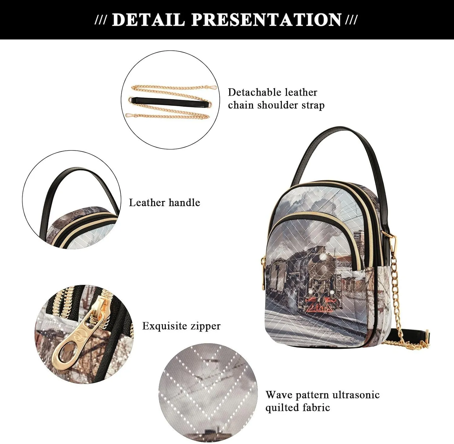Women's Wave Cross Body Chest Bag, 52 inch Gold Chain Shoulder Handbag Purse
