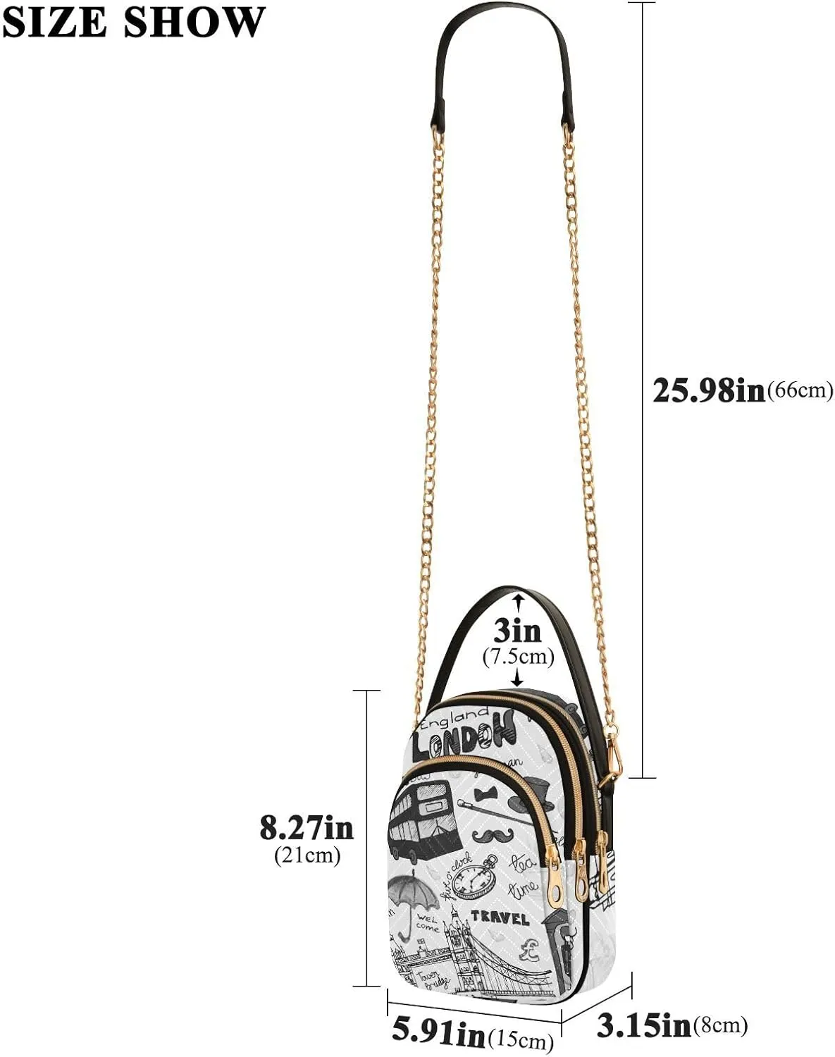 Women's Wave Cross Body Chest Bag, 52 inch Gold Chain Shoulder Handbag Purse