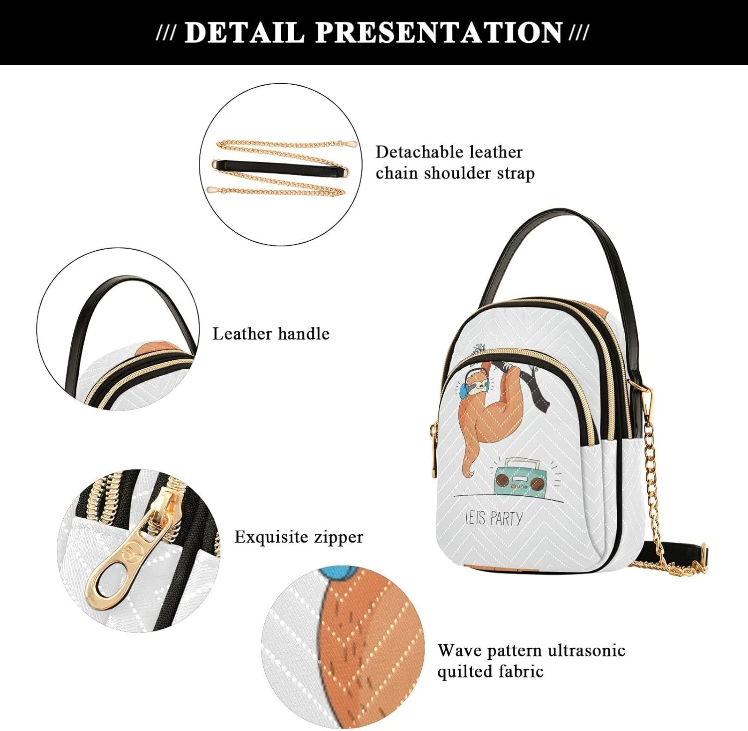 Women's Wave Cross Body Chest Bag, 52 inch Gold Chain Shoulder Handbag Purse