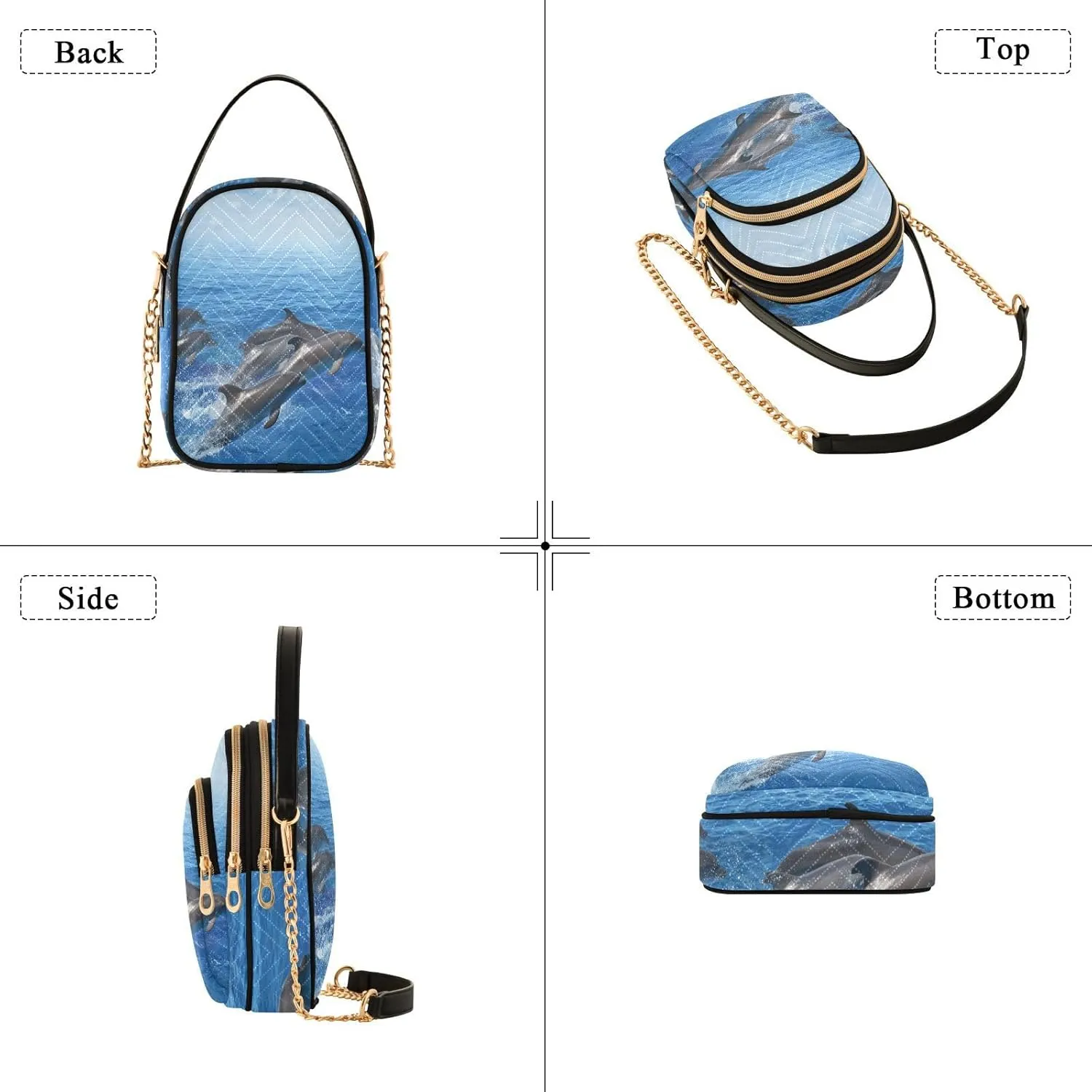 Women's Wave Cross Body Chest Bag, 52 inch Gold Chain Shoulder Handbag Purse